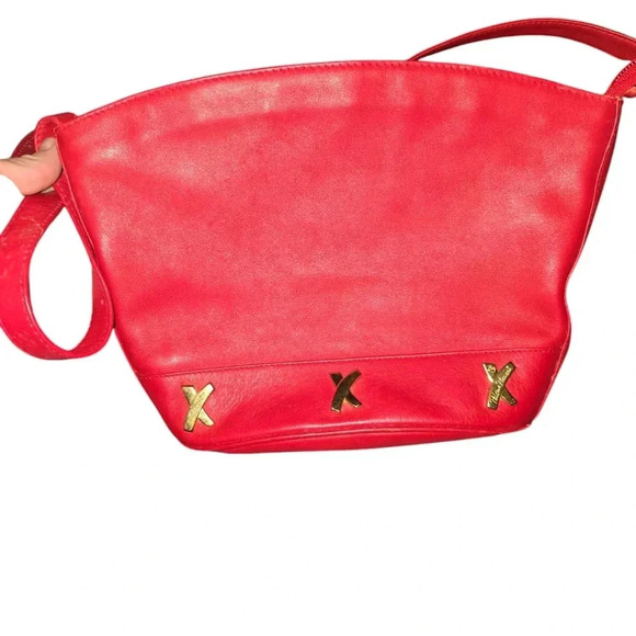 Vintage Paloma Picasso RED Leather X Gold Logo Shoulder Bag - Picture 2 of 9
